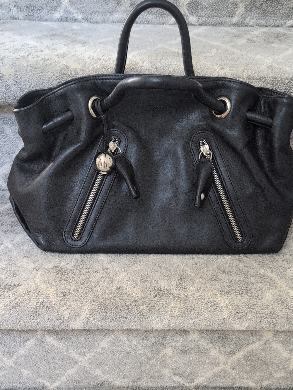 Furla Black Smooth Leather Top Handle Handbag. EUC